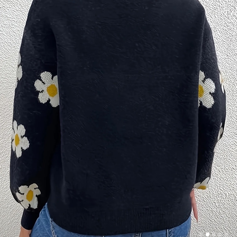 501. Floral Pattern Crew Neck Pullover Sweater, C… - image 2